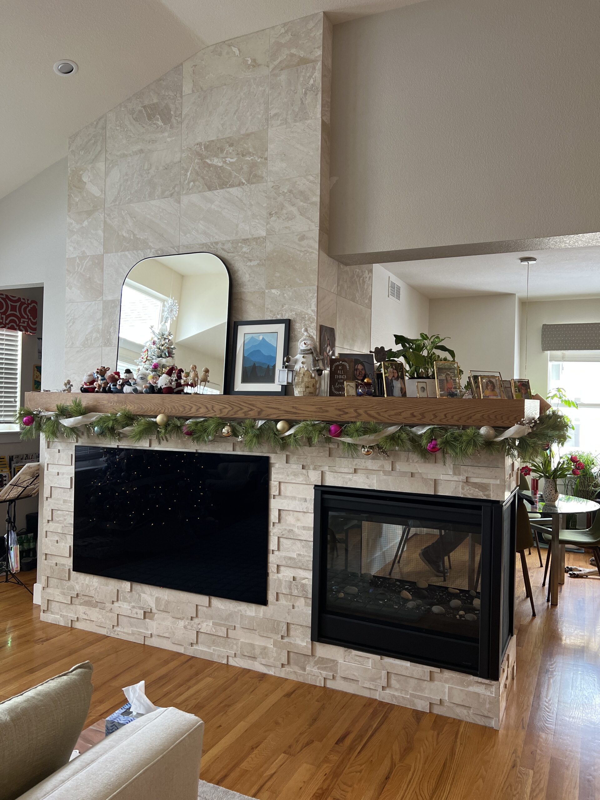 White oak fireplace mantel
