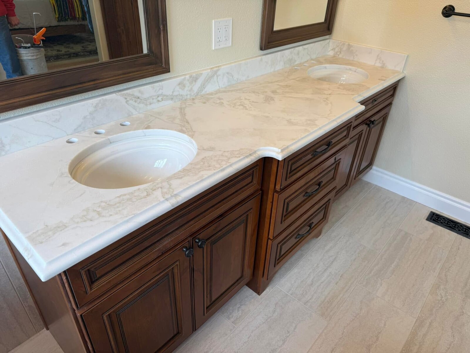 Beige marble double-sink vanity