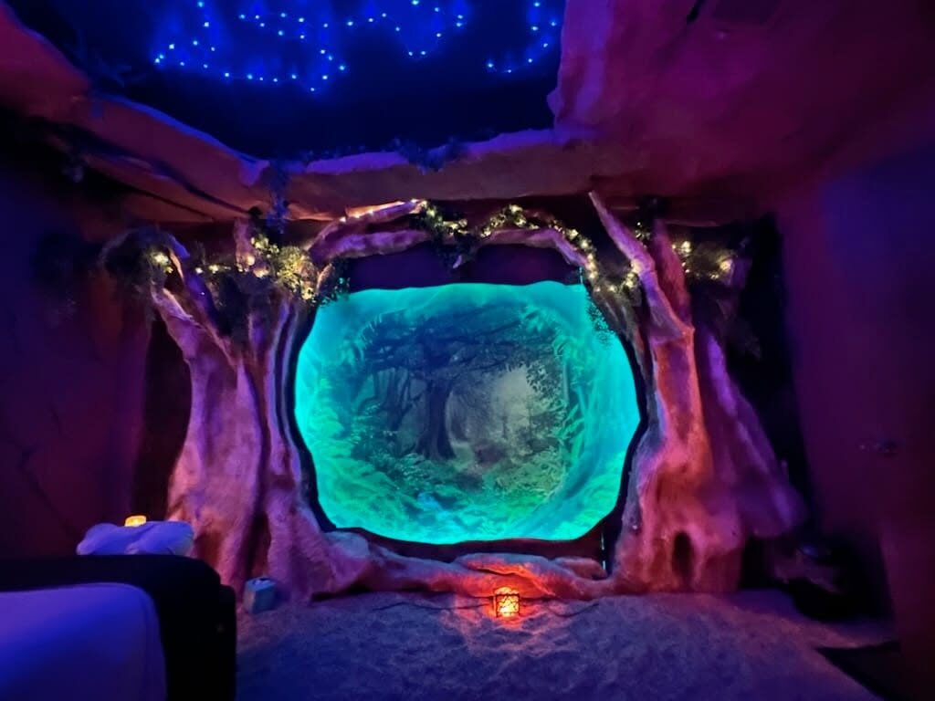 Zero-gravity chairs beneath the starfield