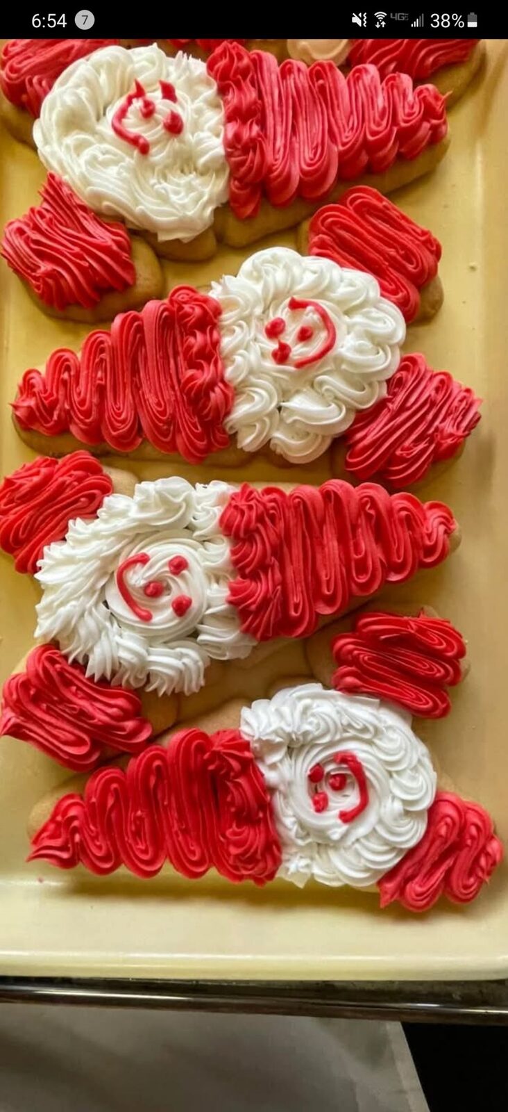 Decorated heart cookies in red and white icing