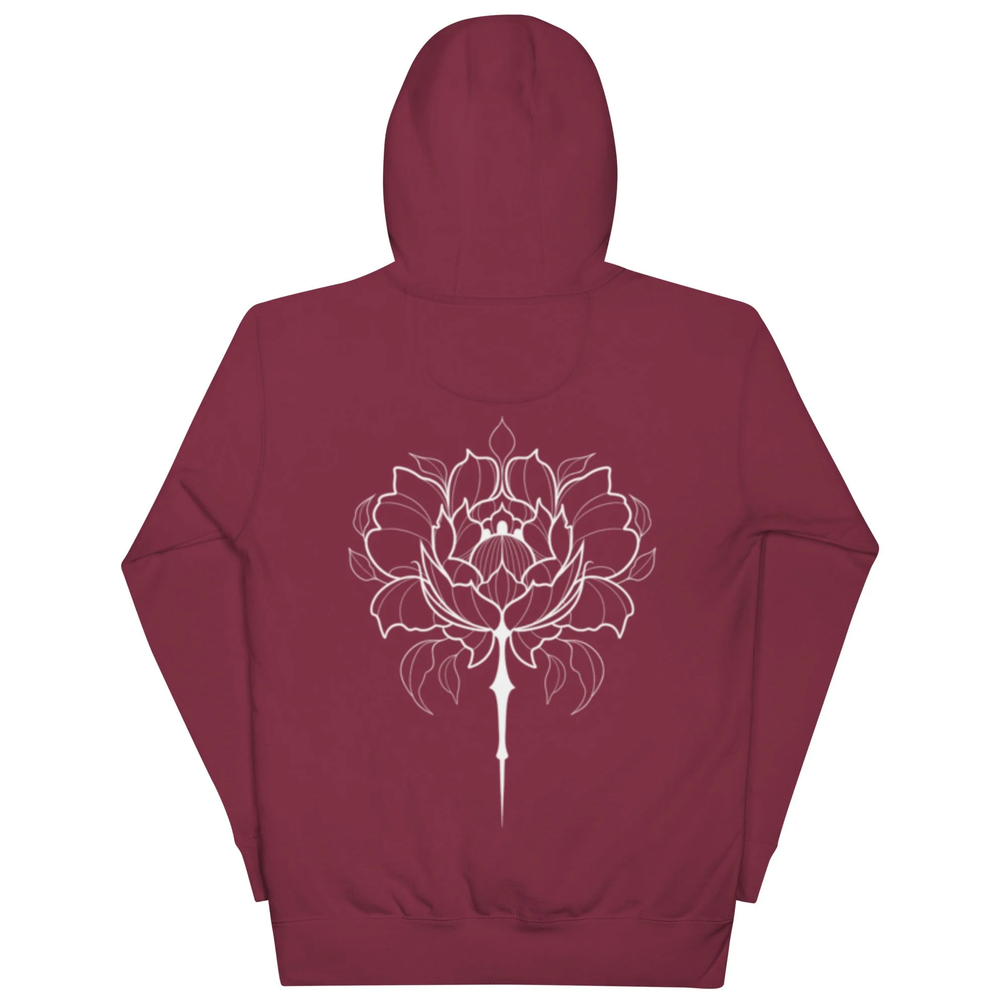 Bringer of Warmth hoodie in maroon, back view
